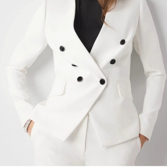 white Black Jackets & Blazers - Elegant White Double-Breasted Women's Blazer White Black